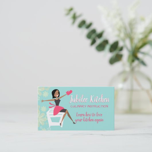 Afrikaanse Amerikaanse vrouw kookklasse persoonlij Visitekaartje (Staand voorkant)