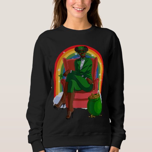 Afrikaanse Amerikaanse Vrouw Leprechaun Black St. Trui (Voorkant)