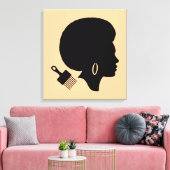 AFRIKAANSE AMERIKAANSE VROUW MET AFRO EN AFRO PICK CANVAS AFDRUK (Insitu (Woonkamer))