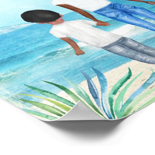 Afrikaanse Amerikaanse vrouw met kinderstrand Poster (Hoek)