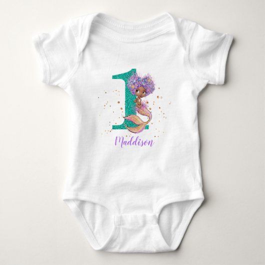 Afrikaanse Amerikaanse Zeemeermin 1 Birthday Baby  Romper (Voorkant)