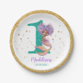 Afrikaanse Amerikaanse Zeemeermin 1e Birthday Pape Papieren Bordje (Voorkant)