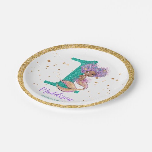 Afrikaanse Amerikaanse Zeemeermin 1e Birthday Pape Papieren Bordje (Gekanteld)