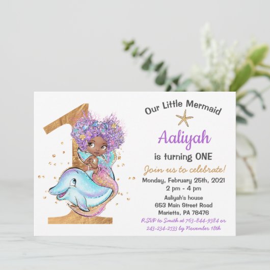 Afrikaanse Amerikaanse Zeemeermin 1e verjaardag Kaart (Staand voorkant)