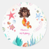 Afrikaanse Amerikaanse Zeemeermin Birthday Harteli Ronde Sticker (Voorkant)