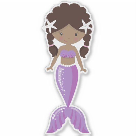 Afrikaanse Amerikaanse zeemeermin, Cute Mermaid, T Sticker (Voorkant)