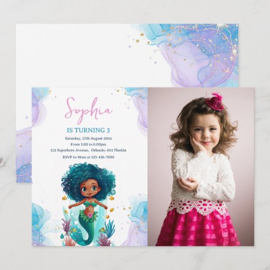 Afrikaanse Amerikaanse Zeemeermin Foto Verjaardag Kaart (Voorkant / Achterkant)