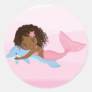 Afrikaanse Amerikaanse zeemeermin met Dolphin Stic Ronde Sticker