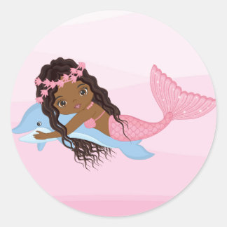 Afrikaanse Amerikaanse zeemeermin met Dolphin Stic Ronde Sticker