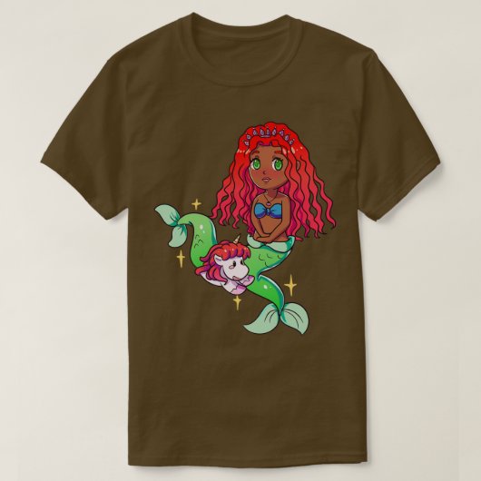 Afrikaanse Amerikaanse zeemeermin met eenhoorn 1 T-shirt (Design voorkant)