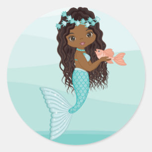 Afrikaanse Amerikaanse zeemeermin met visronkelaar Ronde Sticker