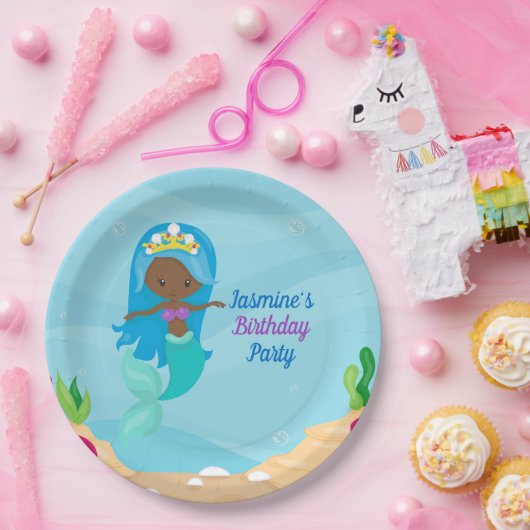 Afrikaanse Amerikaanse Zeemeerminnelijke meisjes B Papieren Bordje (Feest)