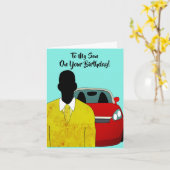 Afrikaanse Amerikaanse zoon Happy Birthday Kaart (Gele Bloem)