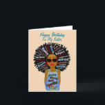 Afrikaanse Amerikaanse zuster Happy Birthday Kaart<br><div class="desc">Deze coole verjaardagskaart heeft een Afrikaanse Amerikaanse vrouw met inspirerend woordkunst in haar haar haar en op haar japenromanper. Haal deze kaart met veel persoonlijkheid voor je zus voor haar verjaardag. Voel je vrij om het aan te passen. (Verander het in neef,  dochter,  vriend enz.)</div>