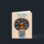 Afrikaanse Amerikaanse zuster Happy Birthday Kaart<br><div class="desc">Deze coole verjaardagskaart heeft een Afrikaanse Amerikaanse vrouw met inspirerend woordkunst in haar haar haar en op haar japenromanper. Haal deze kaart met veel persoonlijkheid voor je zus voor haar verjaardag. Voel je vrij om het aan te passen. (Verander het in neef,  dochter,  vriend enz.)</div>