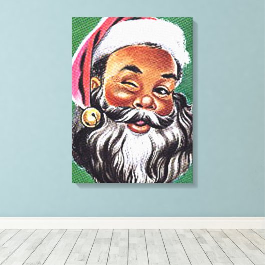 Afrikaanse Amerikaanse zwarte kerstman Canvas Afdruk (Insitu (Houten vloer))