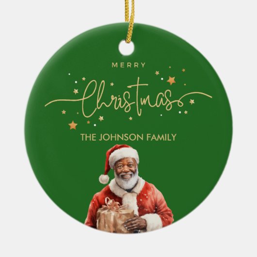 Afrikaanse Amerikaanse zwarte kerstman Keramisch Ornament (Voorkant)