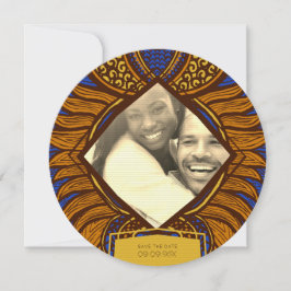 Afrikaanse Ankara Blauw Goud Bloemen Save the Date
