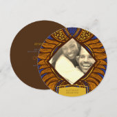 Afrikaanse Ankara Blauw Goud Bloemen Save the Date (Voorkant / Achterkant)