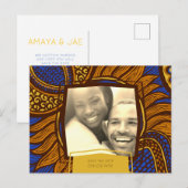 Afrikaanse Ankara Blauw Goud Bloemen Save the Date Aankondigingskaart (Voorkant / Achterkant)