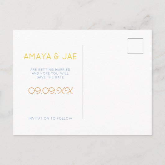 Afrikaanse Ankara Blauw Goud Bloemen Save the Date Aankondigingskaart (Achterkant)