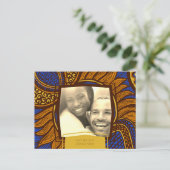 Afrikaanse Ankara Blauw Goud Bloemen Save the Date Aankondigingskaart (Staand voorkant)