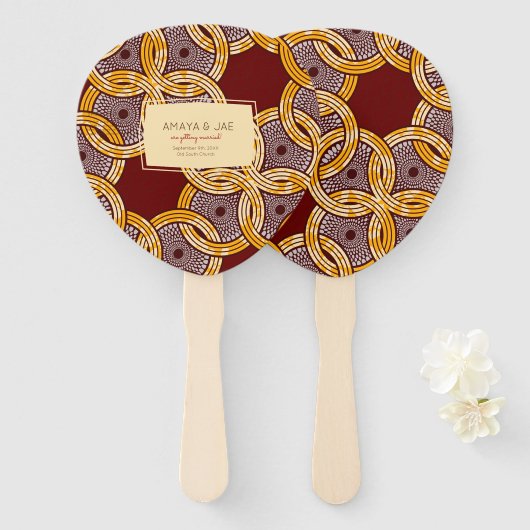 Afrikaanse Ankara Kitenge Gouden Bloemen Hand Fans Handwaaier (Voorkant en achterkant)