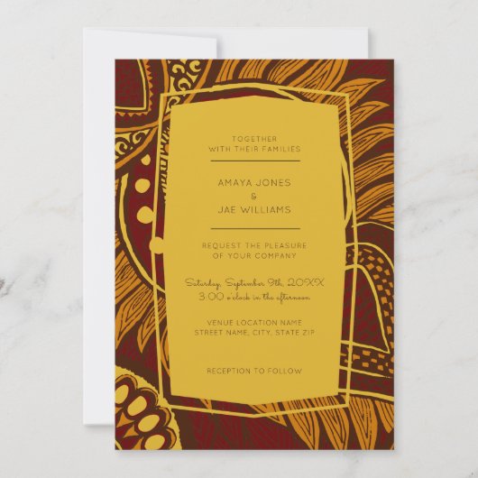 Afrikaanse Ankara Maroon Bloemen bruiloft uitnodig Kaart (Voorkant)