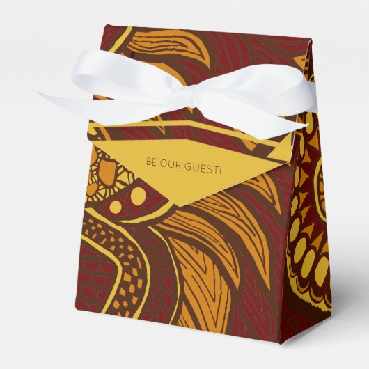 Afrikaanse Ankara Maroon Bruin Gouden Bloemen Bedankdoosjes (Voorkant Zijde)