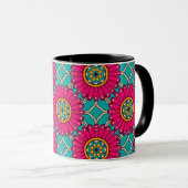 Afrikaanse Ankara Print Magenta en Blauwgroen Mok (Voorkant rechts)