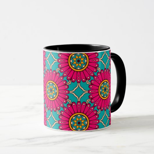 Afrikaanse Ankara Print Magenta en Blauwgroen Mok (Voorkant rechts)