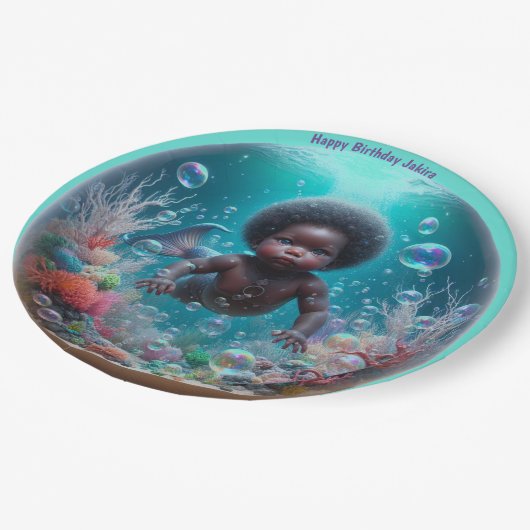 Afrikaanse Baby Zeemeermin Bubble Papieren Bordje (Gekanteld)