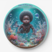 Afrikaanse Baby Zeemeermin Bubble Papieren Bordje (Voorkant)