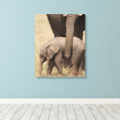 Afrikaanse babyolifant met moeder canvas afdruk (Insitu (Houten vloer))