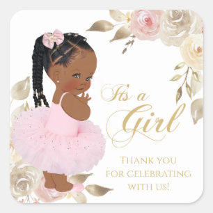 Afrikaanse ballerina prinses babyshower favor vierkante sticker