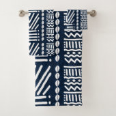 Afrikaanse Blauwe Denim Bogolan Design Badhanddoek Bad Handdoek (Insitu)