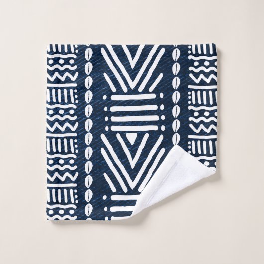 Afrikaanse Blauwe Denim Bogolan Design Badhanddoek Bad Handdoek (Wasdoekje)