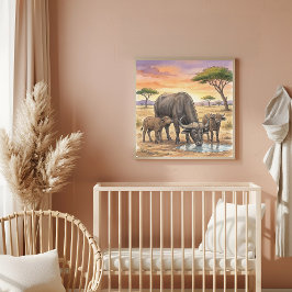 Afrikaanse Buffel Mama en Kalveren Nursery Poster