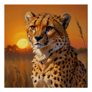 Afrikaanse Cheetah bij zonsondergang Perfect Poster