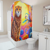 Afrikaanse Cheetah en Uil met Zon in Gekleurde Swi Douchegordijn (In situ)
