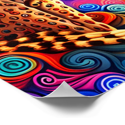 Afrikaanse Cheetah en Uil met Zon in Gekleurde Swi Poster (Hoek)