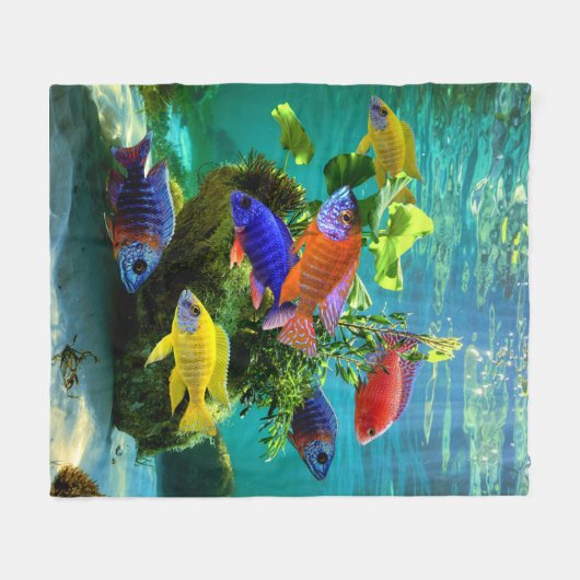 Afrikaanse Cichliden Pauw Cichlid Aquarium Art Fleece Deken (Voorkant (Horizontaal))