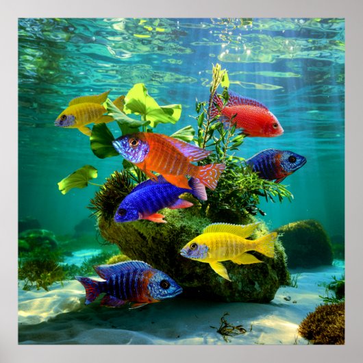 Afrikaanse Cichliden Pauw Cichlid Aquarium Art Poster (Voorkant)