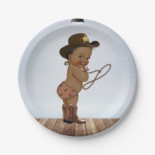 Afrikaanse cowboy op weg naar Baby shower Bord (Voorkant)