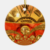 Afrikaanse Culturele Kunst: Rijke Gouden Rood Desi Keramisch Ornament (Voorkant)