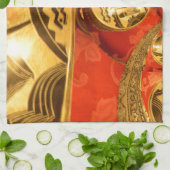 Afrikaanse Culturele Kunst: Rijke Gouden Rood Desi Theedoek (Gevouwen)