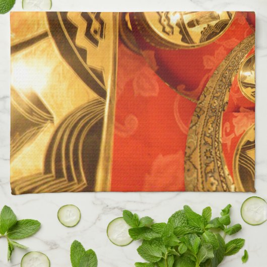 Afrikaanse Culturele Kunst: Rijke Gouden Rood Desi Theedoek (Gevouwen)