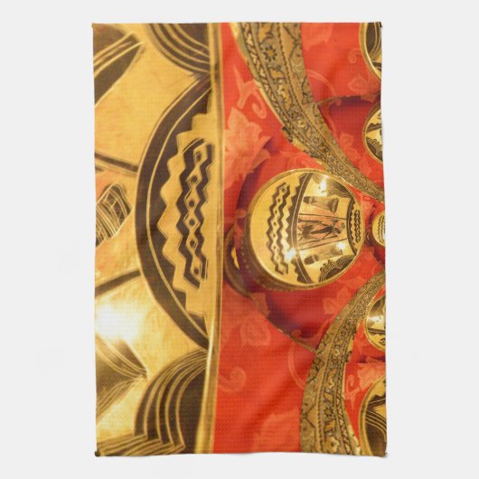 Afrikaanse Culturele Kunst: Rijke Gouden Rood Desi Theedoek (Verticaal)