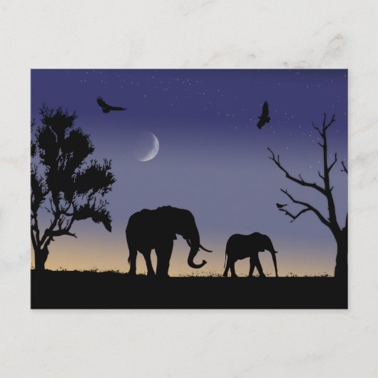 Afrikaanse dageraad - olifanten briefkaart (Voorkant)
