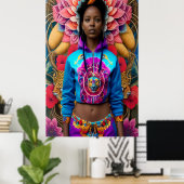 Afrikaanse dame met bloemenpak poster (Thuiskantoor)